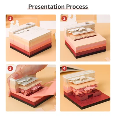 Omoshiroi Block 3D Notepad Mini 170Sheets Led Anime 3D Cube Pink House 3D Memo Pad Paper 1 - Omoshiroi Block UK Store