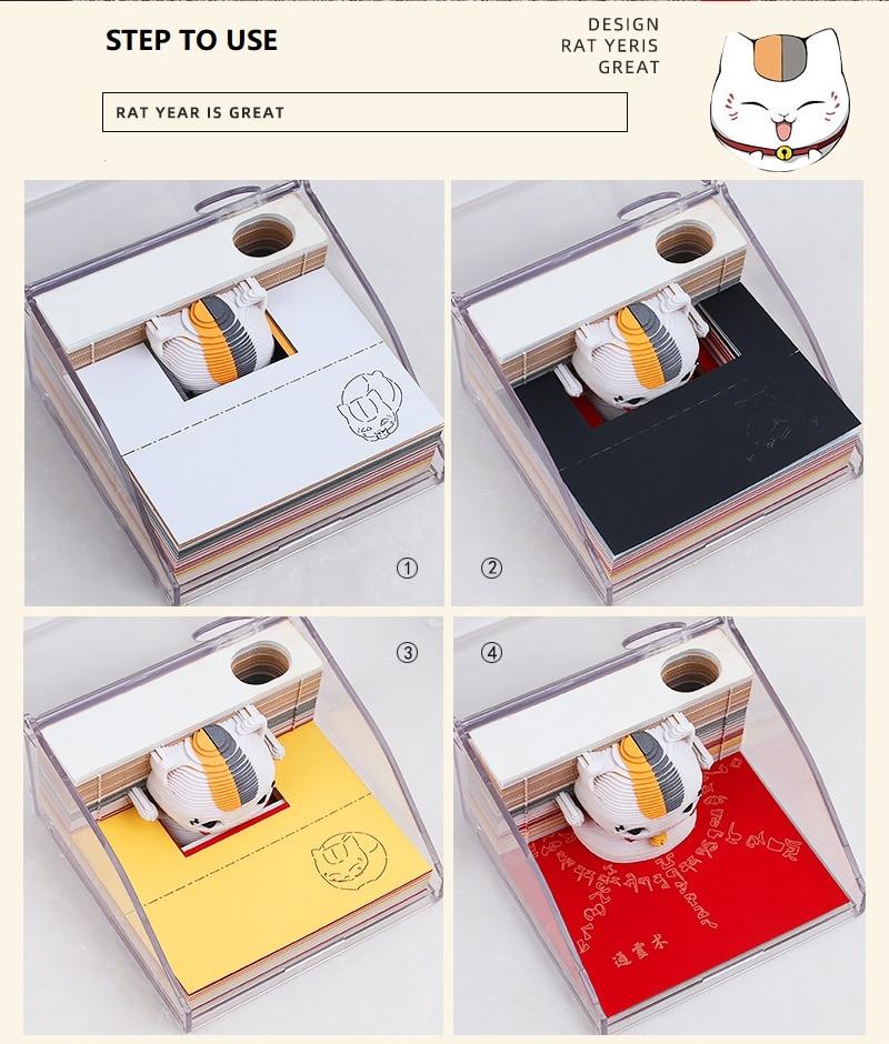 Maneki Neko Lucky Cat Omoshiroi Block 3D Memo Pads - Image 2