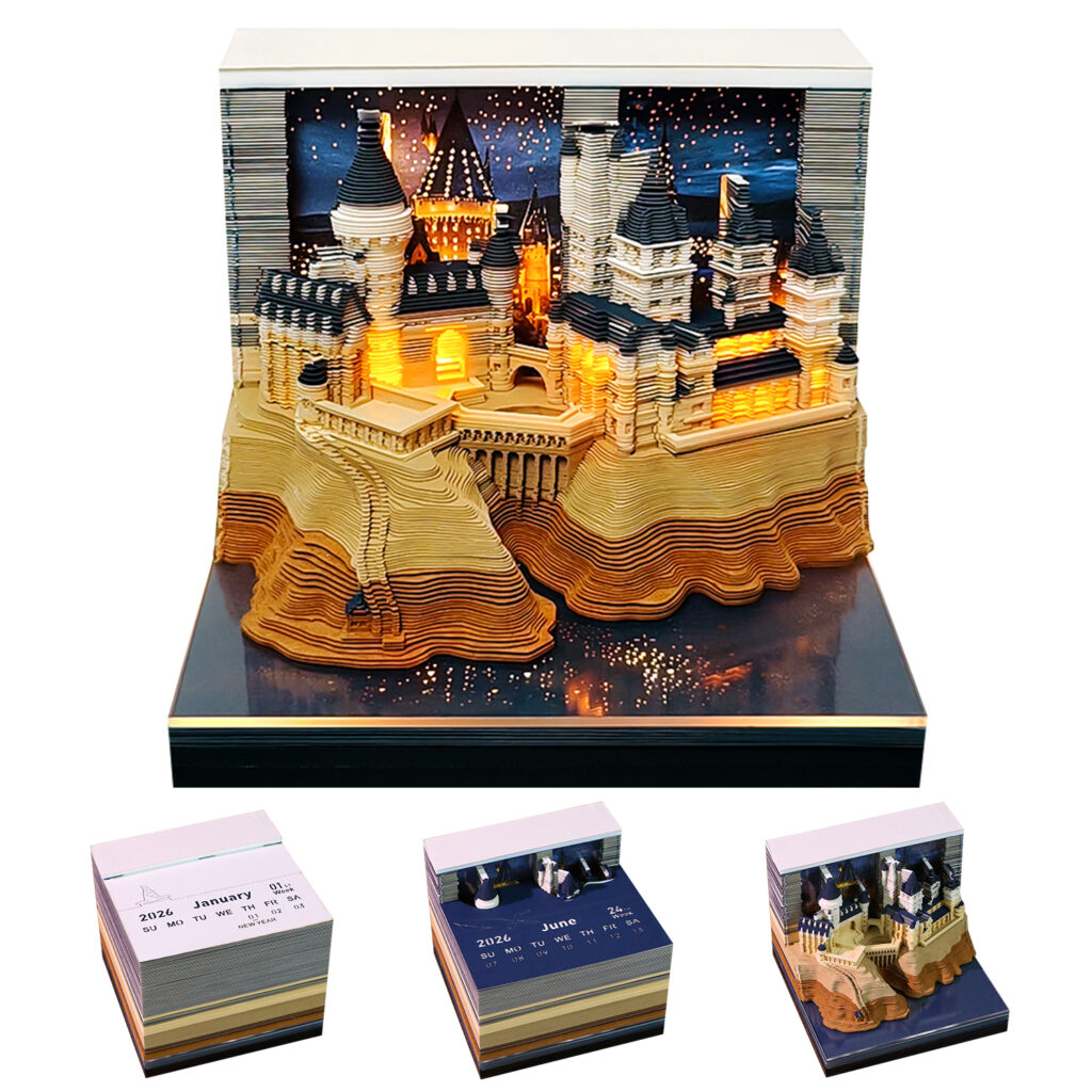 Magic Block Calendar 2026 Magic Castle Weekly Calendar With Lights 3D Paper Craft Notepad