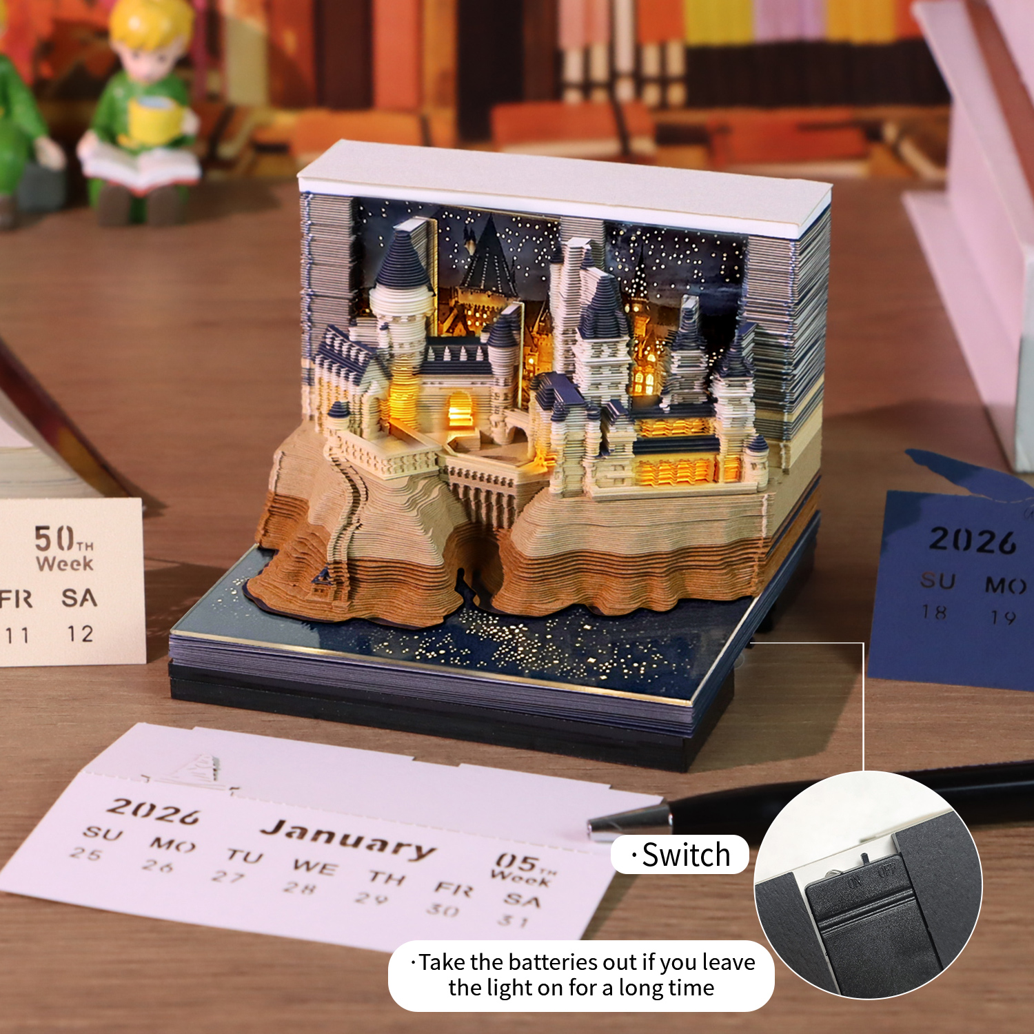 2026 Magic Castle Weekly Calendar With Lights 3D Paper Craft Notepad - Image 4